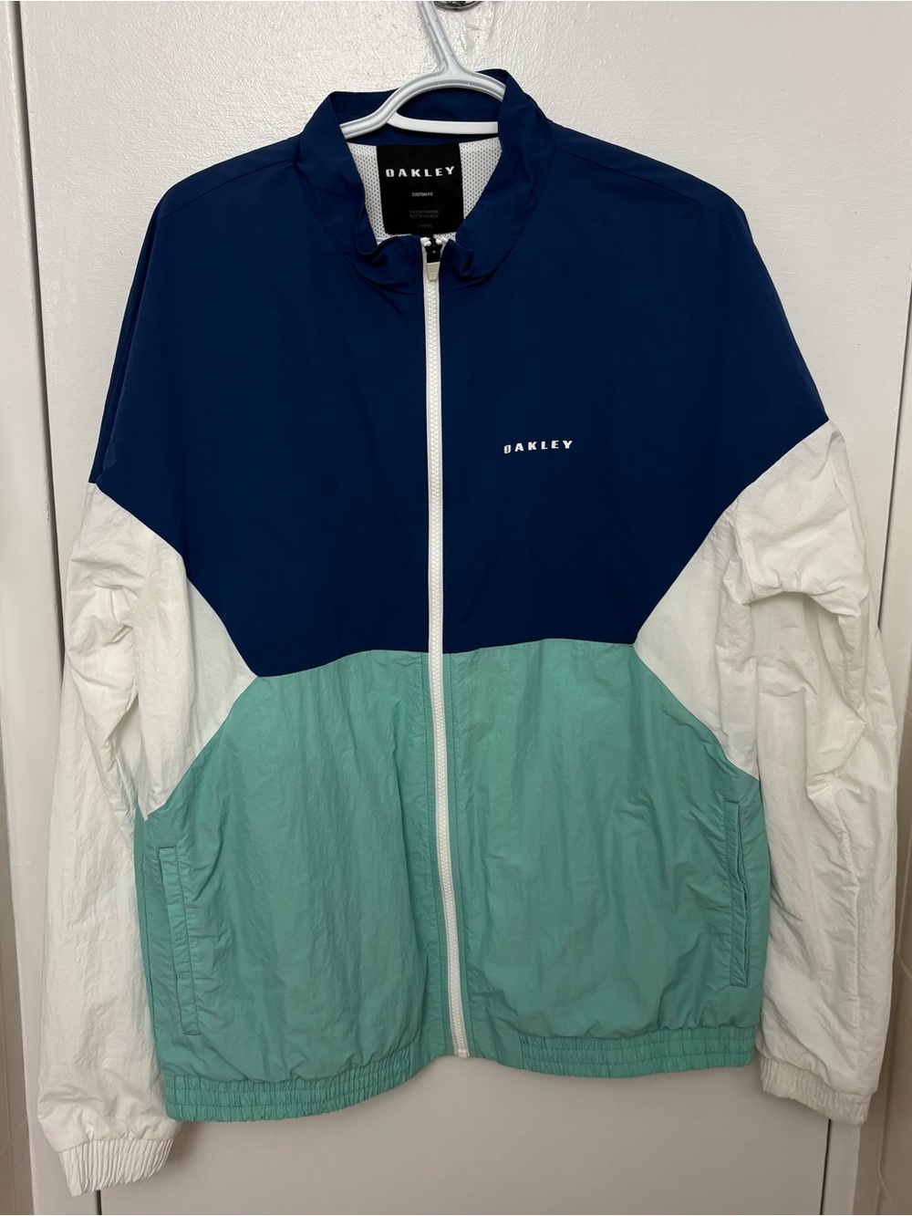 Oakley Colorblock Windbreaker Jacket XL Navy/Mint/White Lightweight Full Zip